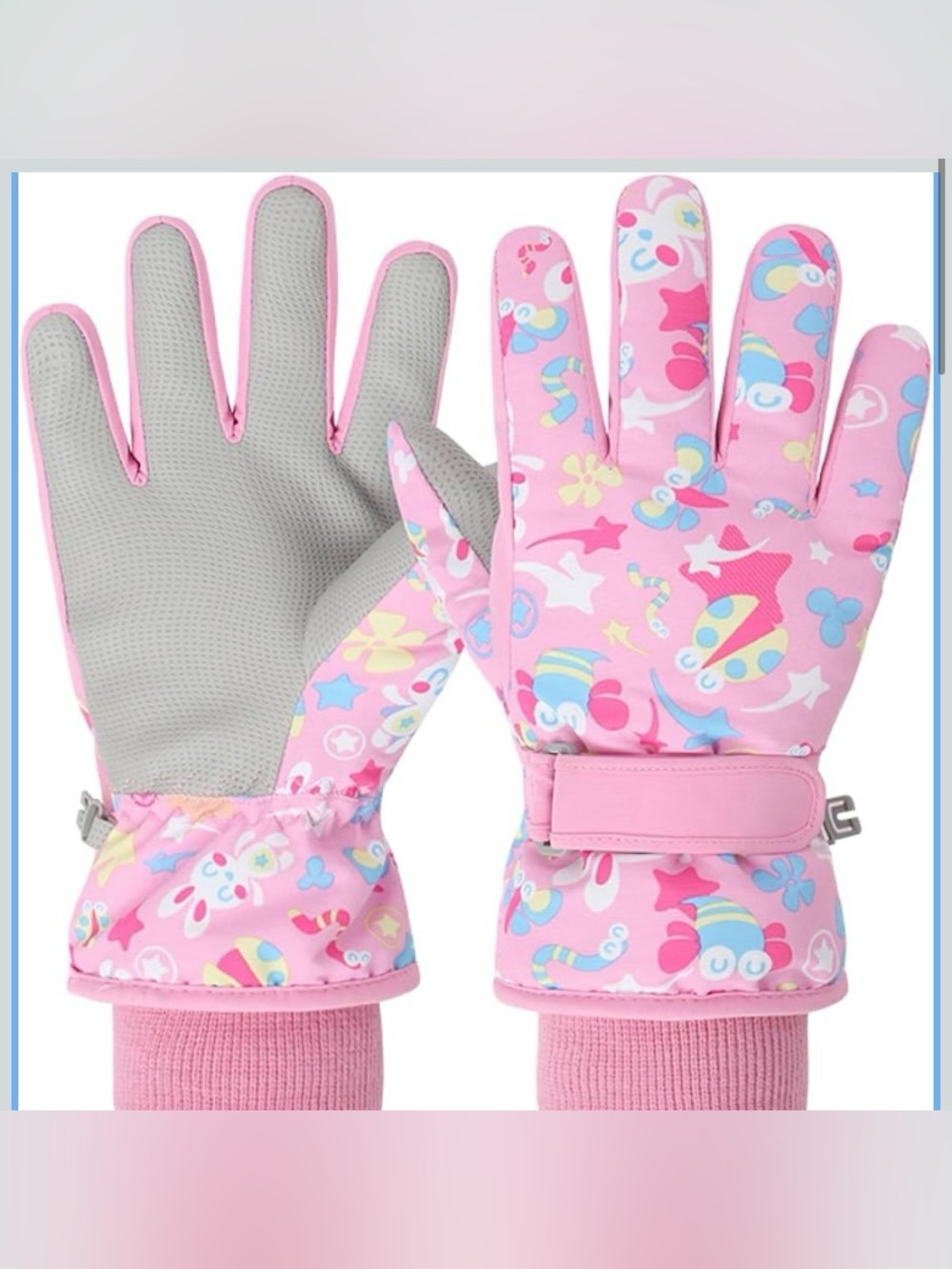 Kids Pink Patterned Winter Gloves